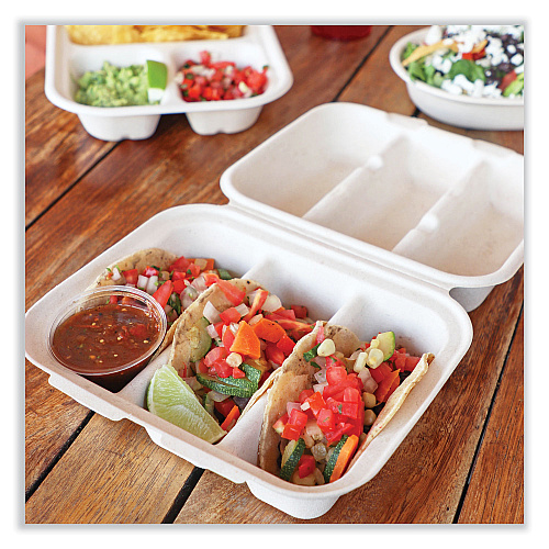 World Centric Fiber Hinged Containers, 8.8 x 8.2 x 2.9, Natural, Paper, 300/Carton (TOSCT3LFS)