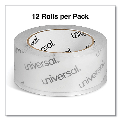 Universal Deluxe General-Purpose Acrylic Box Sealing Tape, 3" Core, 1.88" x 109 yds, Clear, 12/Pack (UNV66100)