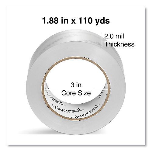Universal Quiet Tape Box Sealing Tape, 3" Core, 1.88" x 109 yds, Clear, 6/Pack (UNV73000)