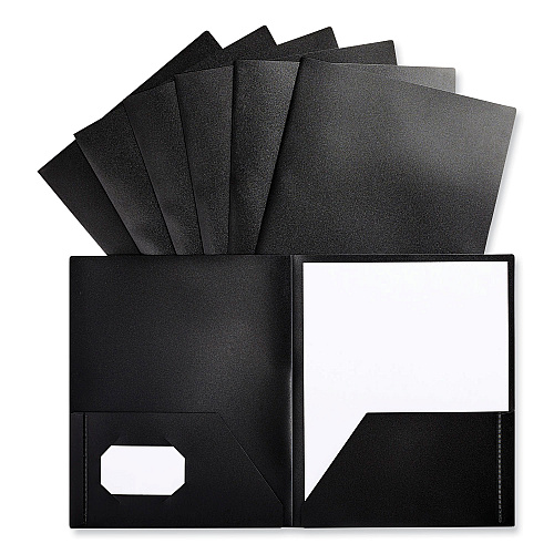 Universal Two-Pocket Plastic Folders, 100-Sheet Capacity, 11 x 8.5, Black, 10/Pack (UNV20540)