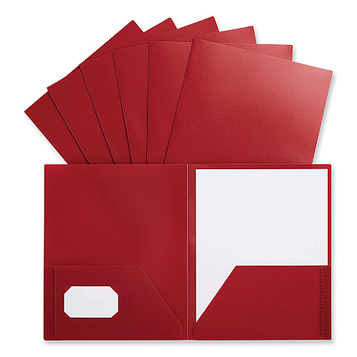 Universal Two-Pocket Plastic Folders, 100-Sheet Capacity, 11 x 8.5, Red, 10/Pack (UNV20543)