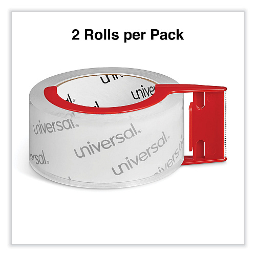Universal Heavy-Duty Acrylic Box Sealing Tape with Dispenser, 3" Core, 1.88" x 54.6 yds, Clear, 2/Pack (UNV31102)