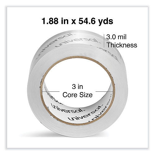 Universal Heavy-Duty Acrylic Box Sealing Tape, 3" Core, 1.88" x 54.6 yds, Clear, 6/Pack (UNV33100)
