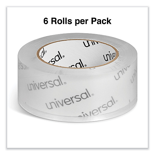 Universal Deluxe General-Purpose Acrylic Box Sealing Tape, 2 mil, 3" Core, 1.88" x 109 yds, Clear, 6/Pack (UNV53200)