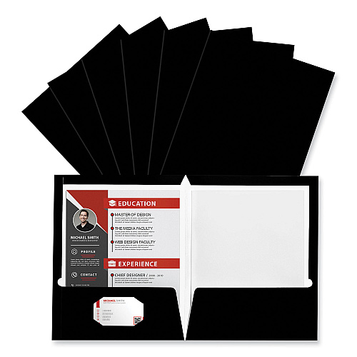 Universal Laminated Two-Pocket Folder, Cardboard Paper, 100-Sheet Capacity, 11 x 8.5, Black, 25/Box (UNV56416)