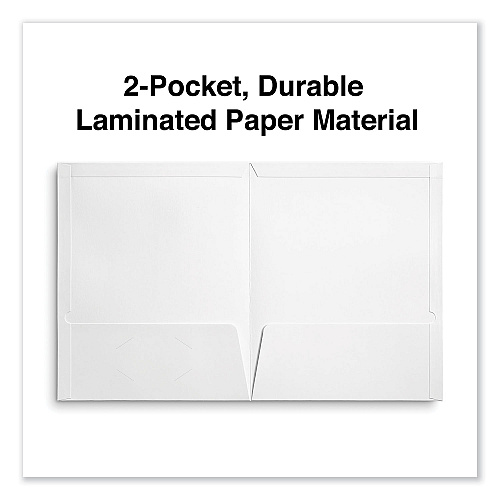 Universal Laminated Two-Pocket Portfolios, Cardboard Paper, 100-Sheet Capacity, 11 x 8.5, White, 25/Box (UNV56417)