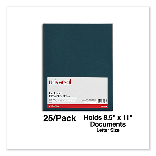 Universal Laminated Two-Pocket Folder, Cardboard Paper, 100-Sheet Capacity, 11 x 8.5, Navy, 25/Box (UNV56418)