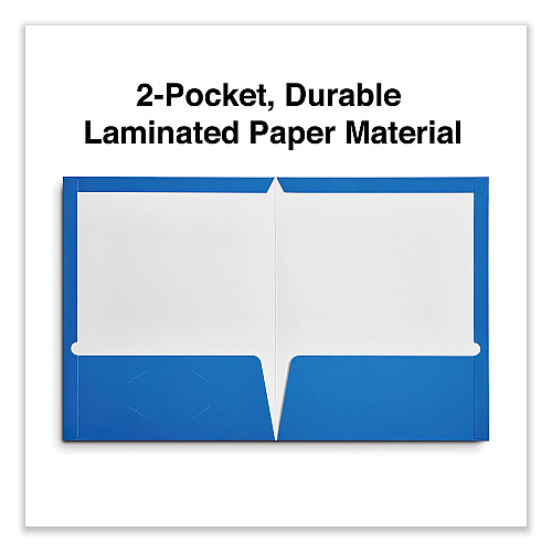 Universal Laminated Two-Pocket Folder, Cardboard Paper, 100-Sheet Capacity, 11 x 8.5, Blue, 25/Box (UNV56419)