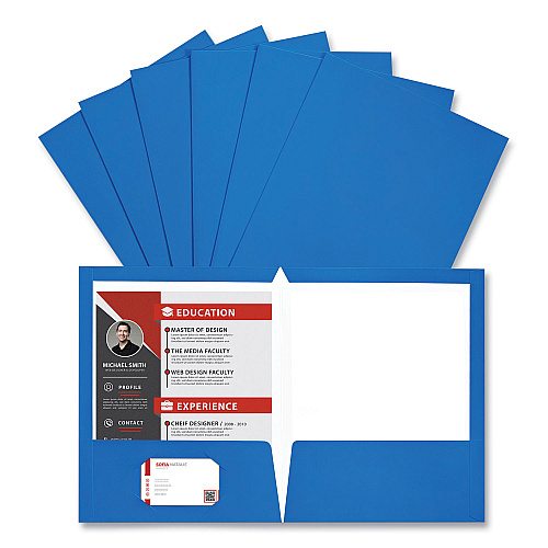 Universal Laminated Two-Pocket Folder, Cardboard Paper, 100-Sheet Capacity, 11 x 8.5, Blue, 25/Box (UNV56419)