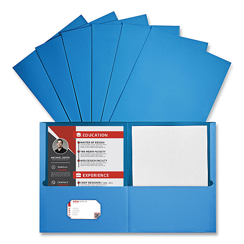 Universal Two-Pocket Portfolio, Embossed Leather Grain Paper, 11 x 8.5, Light Blue, 25/Box (UNV56601)