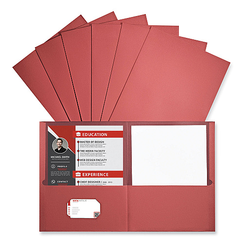 Universal Two-Pocket Portfolio, Embossed Leather Grain Paper, 11 x 8.5, Red, 25/Box (UNV56611)