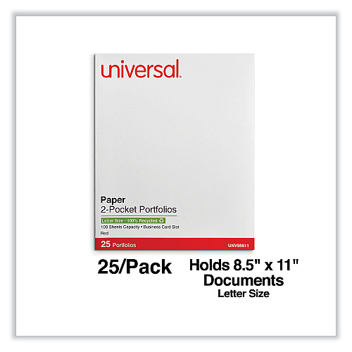Universal Two-Pocket Portfolio, Embossed Leather Grain Paper, 11 x 8.5, Red, 25/Box (UNV56611)