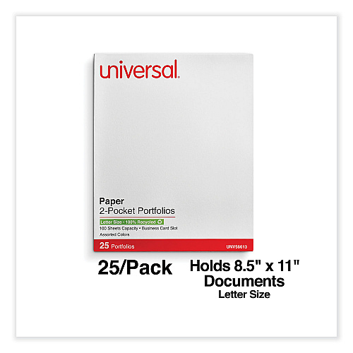 Universal Two-Pocket Portfolio, Embossed Leather Grain Paper, 11 x 8.5, Assorted Colors, 25/Box (UNV56613)
