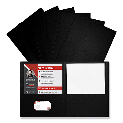 Universal Two-Pocket Portfolio, Embossed Leather Grain Paper, 11 x 8.5, Black, 25/Box (UNV56616)