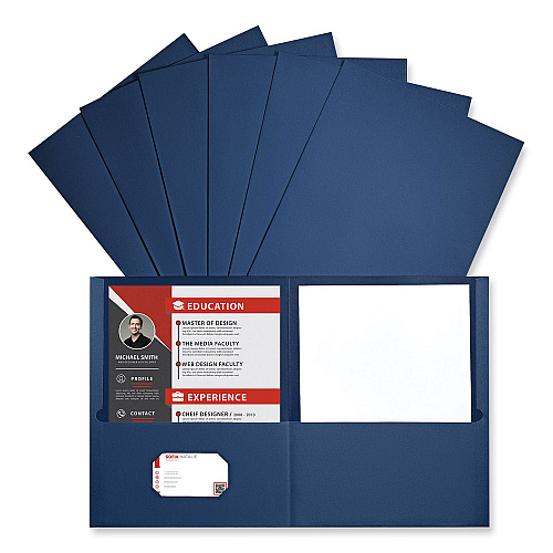 Universal Two-Pocket Portfolio, Embossed Leather Grain Paper, 11 x 8.5, Dark Blue, 25/Box (UNV56638)