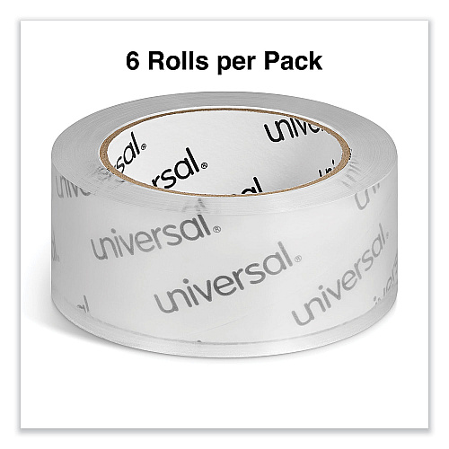 Universal Deluxe General-Purpose Acrylic Box Sealing Tape, 1.7 mil, 3" Core, 1.88" x 109 yds, Clear, 6/Pack (UNV63120)