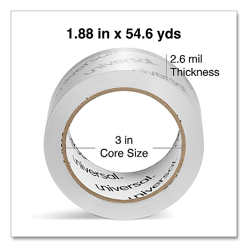 Universal Moving and Storage Packing Tape, 3" Core, 1.88" x 54.6 yd, Clear, 6/Pack (UNV33102)