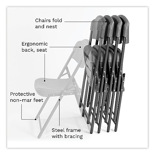 Iceberg Rough n Ready Commercial Folding Chair, Supports Up to 350 lb, 18" Seat Height, Charcoal Seat/Back, Charcoal Base, 4/Pack (64037)