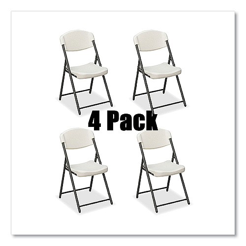 Iceberg Rough n Ready Commercial Folding Chair, Supports Up to 350lb, 18" Seat Height, Platinum Granite Seat/Back, Black Base, 4/Pack (64033)