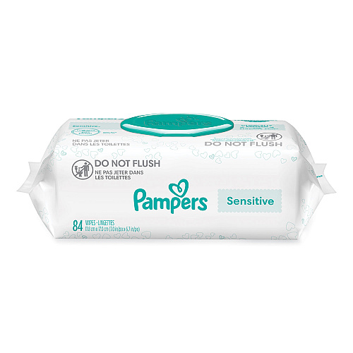 Pampers Sensitive Baby Wipes, 1-Ply, 6.7 x 7, Unscented, White, 84/Pack, 7/Carton (07325)