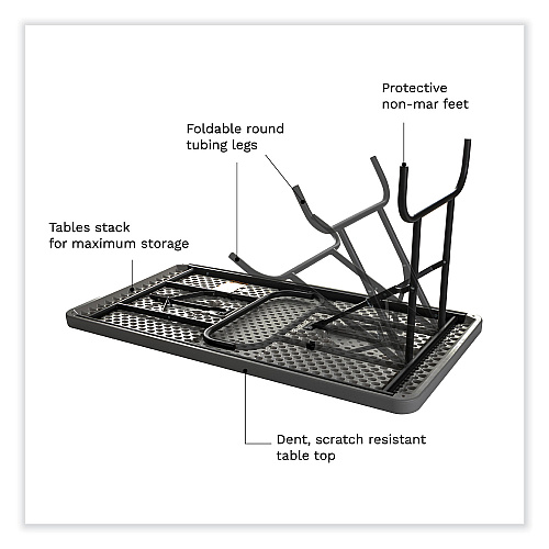 Iceberg IndestrucTable Commercial Folding Table, Rectangular, 48" x 24" x 29", Charcoal Top, Charcoal Base/Legs (65507)