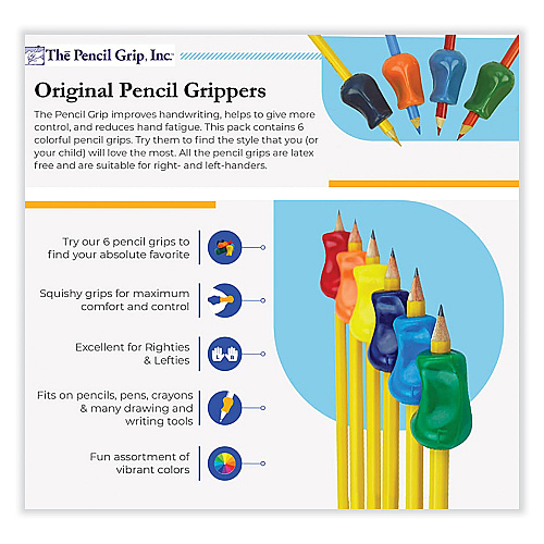The Pencil Grip Original Grip, 2.1" Long, Assorted Colors, 6/Pack (11106)