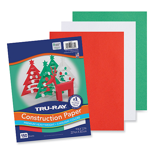 Pacon Tru-Ray Construction Paper, 70 lb Text Weight, 9 x 12, Assorted Holiday Colors, 150/Pack (P6684)