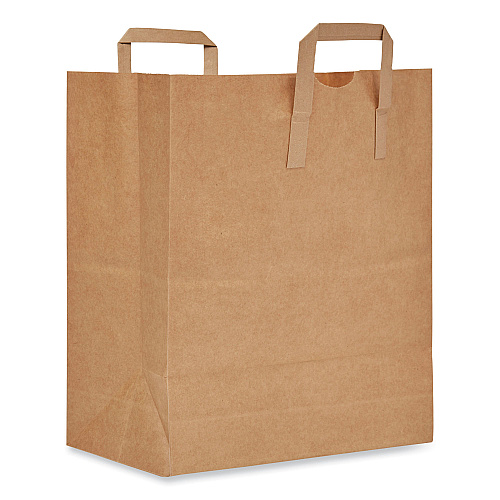 AJM Handle Bag, Natural Kraft Flat Handles, #1/6 BBL Size, 12" x 7" x 17", Brown, 300/Bundle (HB70NP3CLG)
