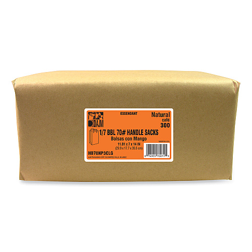 AJM Handle Bag, Natural Kraft Flat Handles, #1/6 BBL Size, 12" x 7" x 17", Brown, 300/Bundle (HB70NP3CLG)