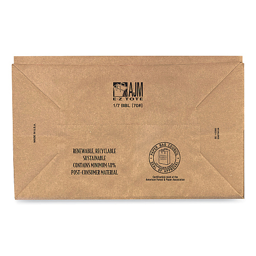 AJM Handle Bag, Natural Kraft Flat Handles, #1/6 BBL Size, 12" x 7" x 17", Brown, 300/Bundle (HB70NP3CLG)