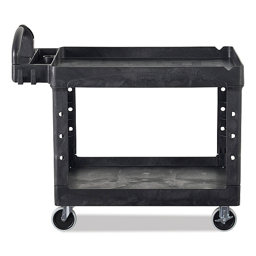 Rubbermaid Commercial BRUTE Heavy-Duty Utility Cart with Lipped Shelves, Plastic, 2 Shelves, 750 lb Capacity, 26" x 55" x 33.25", Black (4546BLA)