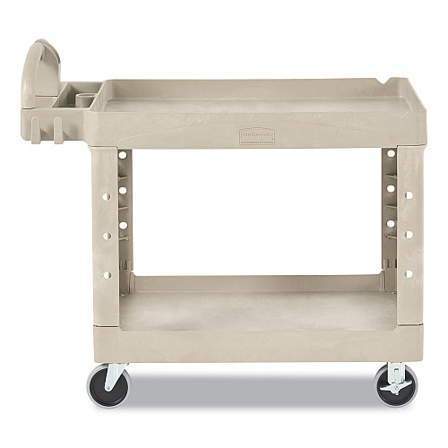 Rubbermaid Commercial BRUTE Heavy-Duty Utility Cart with Lipped Shelves, Plastic, 2 Shelves, 500 lb Capacity, 17.13" x 38.5" x 38.88", Beige (450088BG)