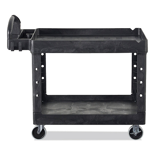 Rubbermaid Commercial BRUTE Heavy-Duty Utility Cart with Lipped Shelves, Plastic, 2 Shelves, 500 lb Capacity, 17.13" x 38.5" x 38.88", Black (450088BK)