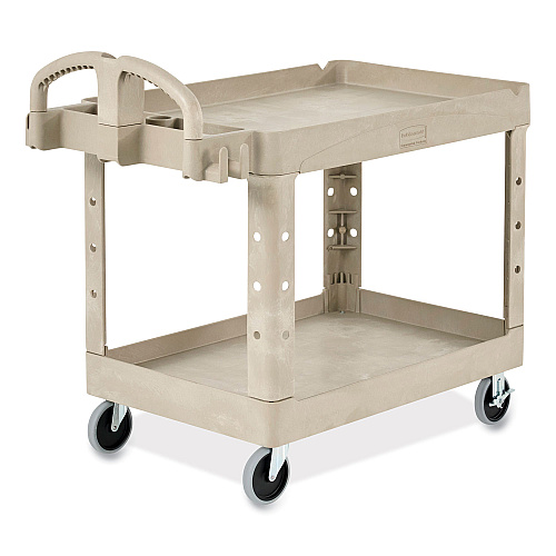 Rubbermaid Commercial BRUTE Heavy-Duty Utility Cart with Lipped Shelves, Plastic, 2 Shelves, 500 lb Capacity, 25.9" x 45.2" x 32.2", Beige (452088BG)