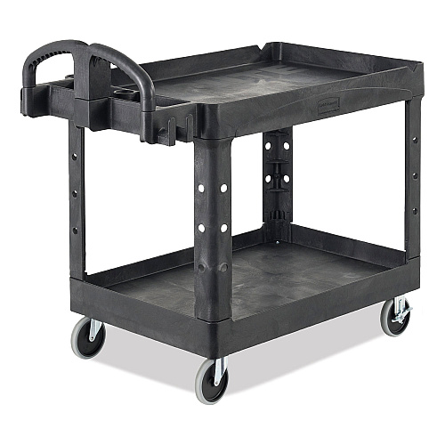 Rubbermaid&reg; BRUTE Heavy-Duty Utility Cart, 2 Lipped Shelves, 500-lb. Capacity, Black (452088BK)