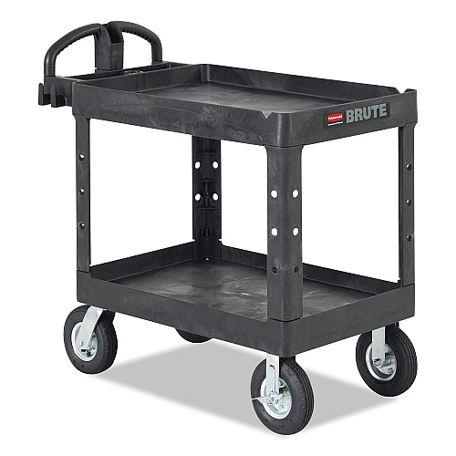 Rubbermaid&reg; BRUTE Heavy-Duty Utility Cart, 2 Lipped Shelves, 500-lb. Capacity, Black (452088BK)