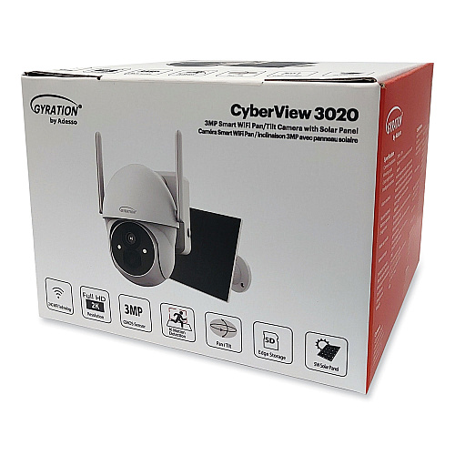 Gyration Cyberview 3020 3MP Smart WiFi Pan/Tilt Camera with Solar Panel, 2304 x 1296 Pixels (CYBRVIEW3020)