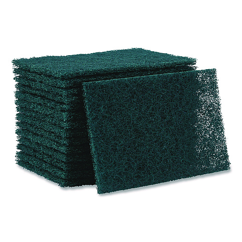 Boardwalk&reg; Heavy-Duty Scour Pads, Green, 6" x 9", 15 Pads/Carton (BWK186)