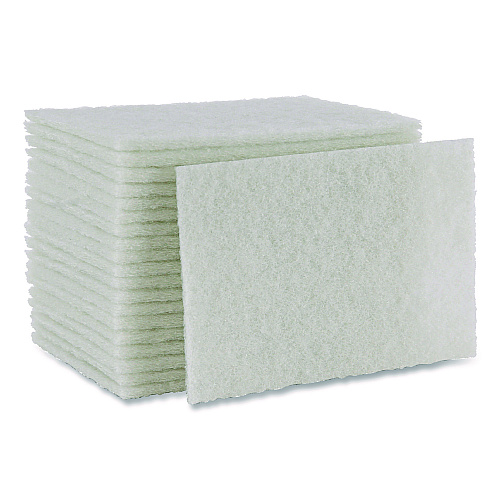Boardwalk&reg; Light Duty Scour Pad, White, 6 x 9, 20 Pads (BWK198)