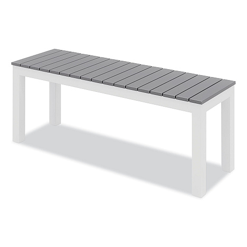 KFI Studios Eveleen Outdoor Dining Table Set, 55" x 35" x 29" Rectangular Table, 2 Benches, 2 Armchairs, Gray/White (840031918437)