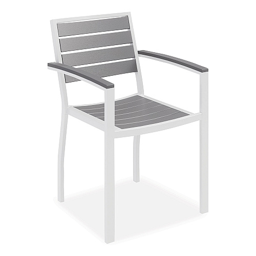 KFI Studios Eveleen Outdoor Dining Table Set, 55" x 35" x 29" Rectangular Table, 2 Benches, 2 Armchairs, Gray/White (840031918437)