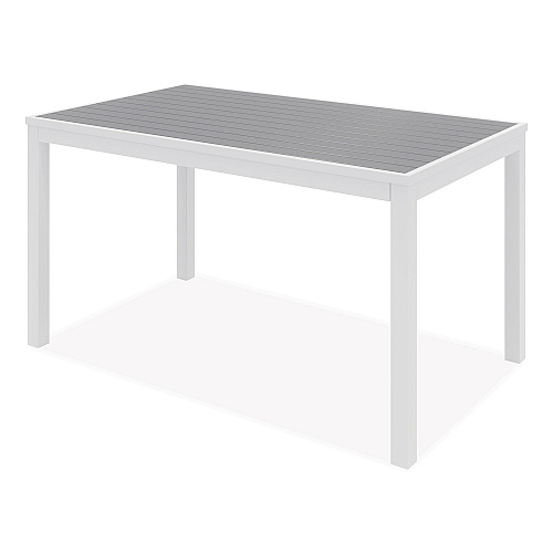 KFI Studios Eveleen Outdoor Dining Table Set, 55" x 35" x 29" Rectangular Table, 2 Benches, 2 Armchairs, Gray/White (840031918437)