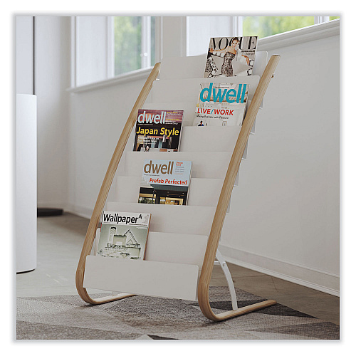 Alba Literature Floor Display Rack, 22.8 x 19.69 x 36.61, White/Woodgrain (DDEXPO8WBC)