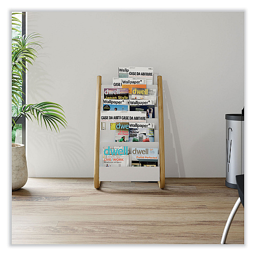 Alba Literature Floor Display Rack, 22.8 x 19.69 x 36.61, White/Woodgrain (DDEXPO8WBC)