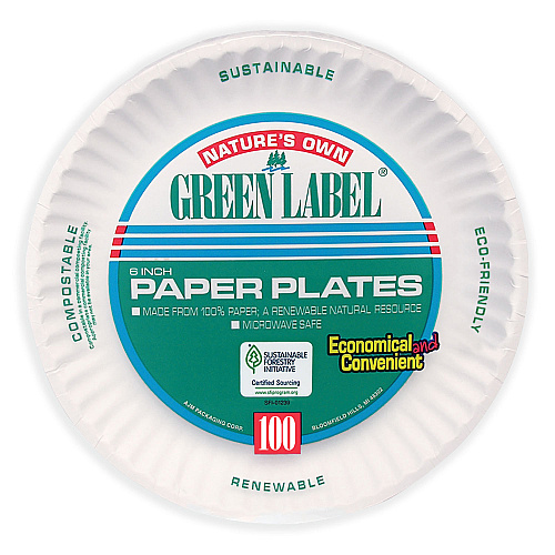 AJM White Paper Plates, 6" dia, 100/Pack, 10 Packs/Carton (PP6GREWH)