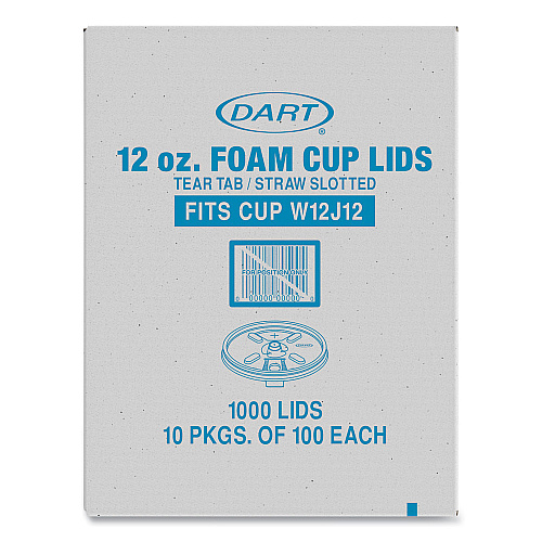 Dart Lids for Foam Cups and Containers, Fits 12 oz Cups, Translucent, 1,000/Carton (W12FTS)