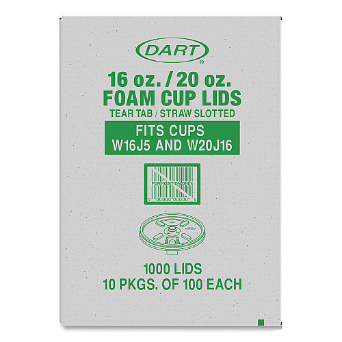 Dart Lids for Foam Cups and Containers, Fits 16 oz, 20 oz Cups, Translucent, 1,000/Carton (W16FTS)