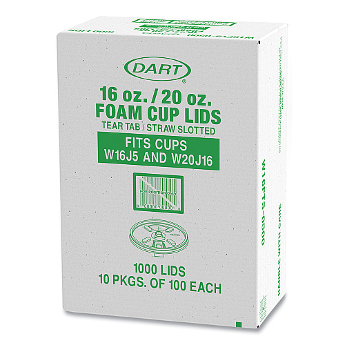 Dart Lids for Foam Cups and Containers, Fits 16 oz, 20 oz Cups, Translucent, 1,000/Carton (W16FTS)
