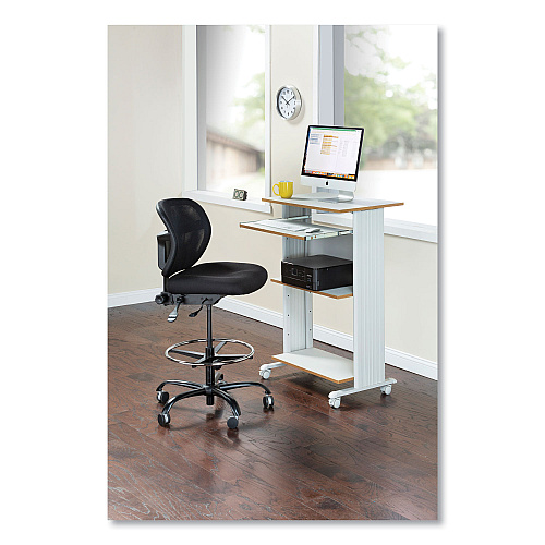 Safco Vue Heavy-Duty Extended-Height Stool, Supports Up to 350 lb, 23" to 32.5" Seat Height, Black Vinyl Seat, Black Base (3394BV)