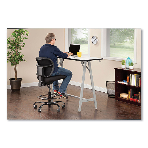 Safco Vue Heavy-Duty Extended-Height Stool, Supports Up to 350 lb, 23" to 32.5" Seat Height, Black Vinyl Seat, Black Base (3394BV)